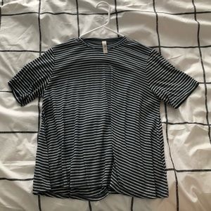 Striped mock neck tee